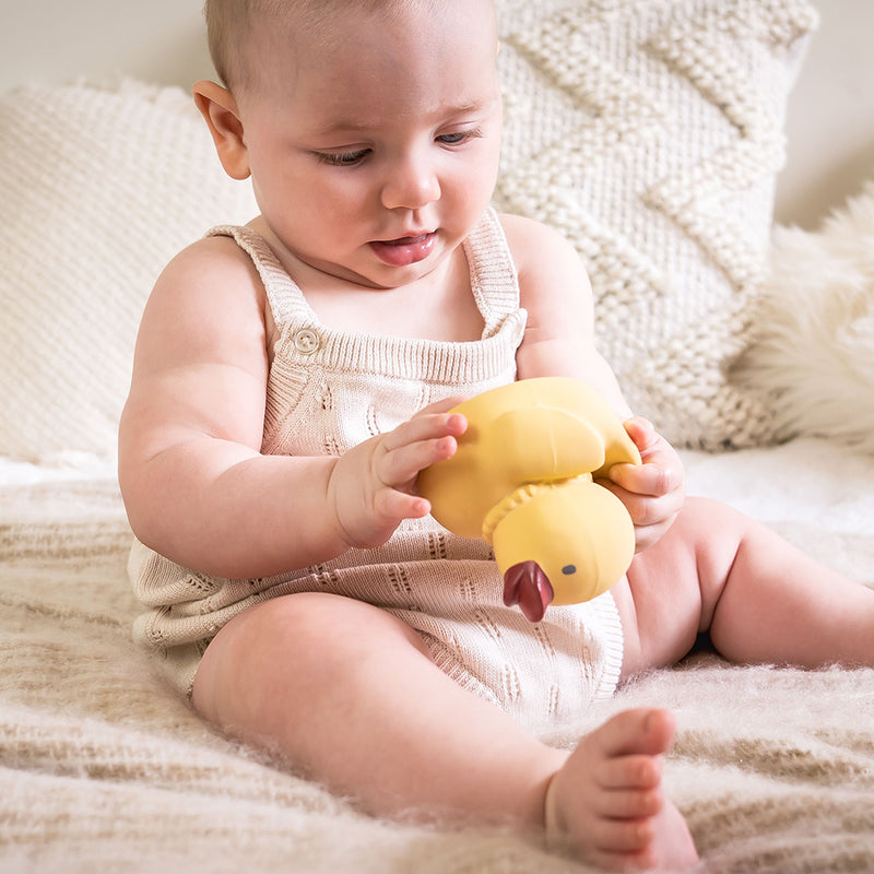 Tara the Duck - Organic Natural Rubber Teether, Rattle & Bath Toy