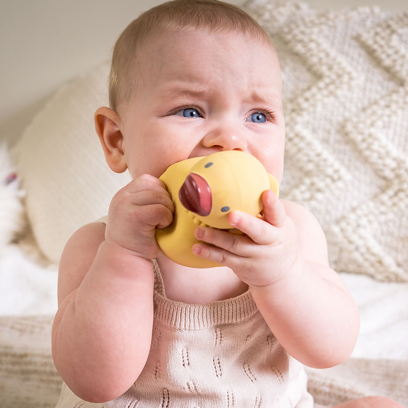 Tara the Duck - Organic Natural Rubber Teether, Rattle & Bath Toy