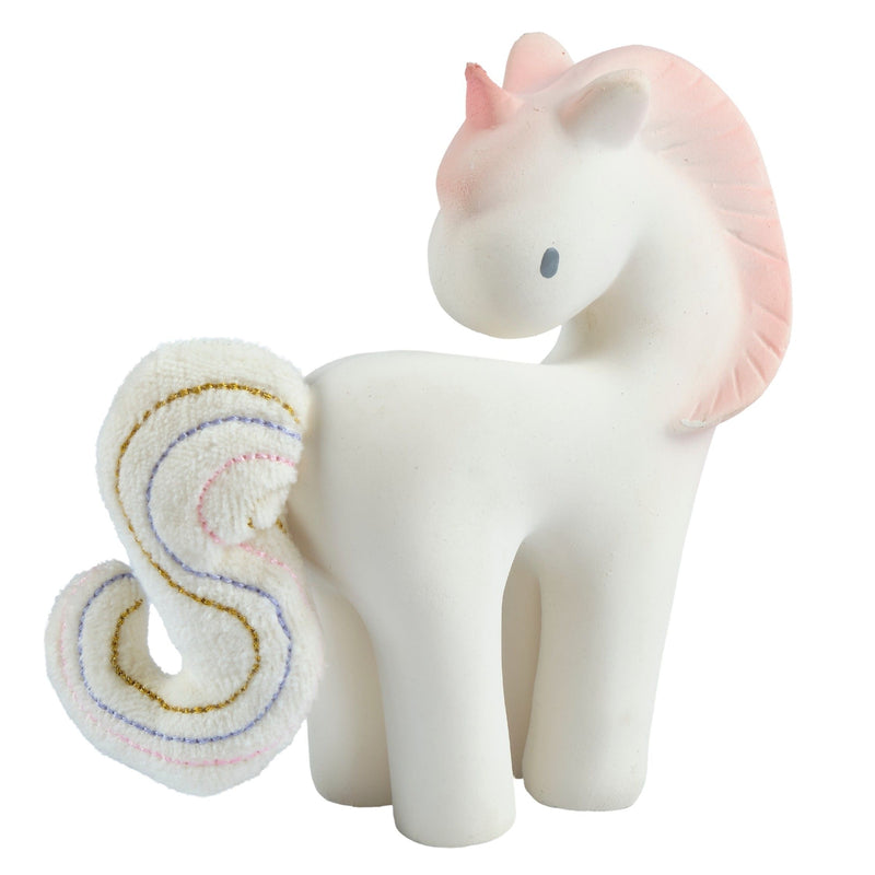 Cotton Candy Unicorn Organic Natural Rubber Rattle with Crinkle Tail