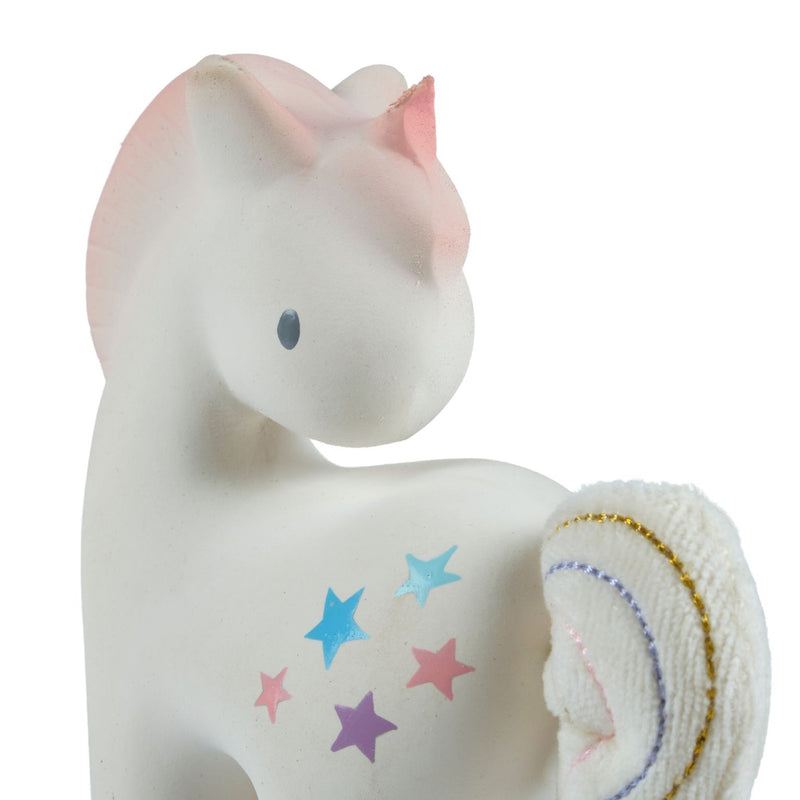 Cotton Candy Unicorn Organic Natural Rubber Rattle with Crinkle Tail
