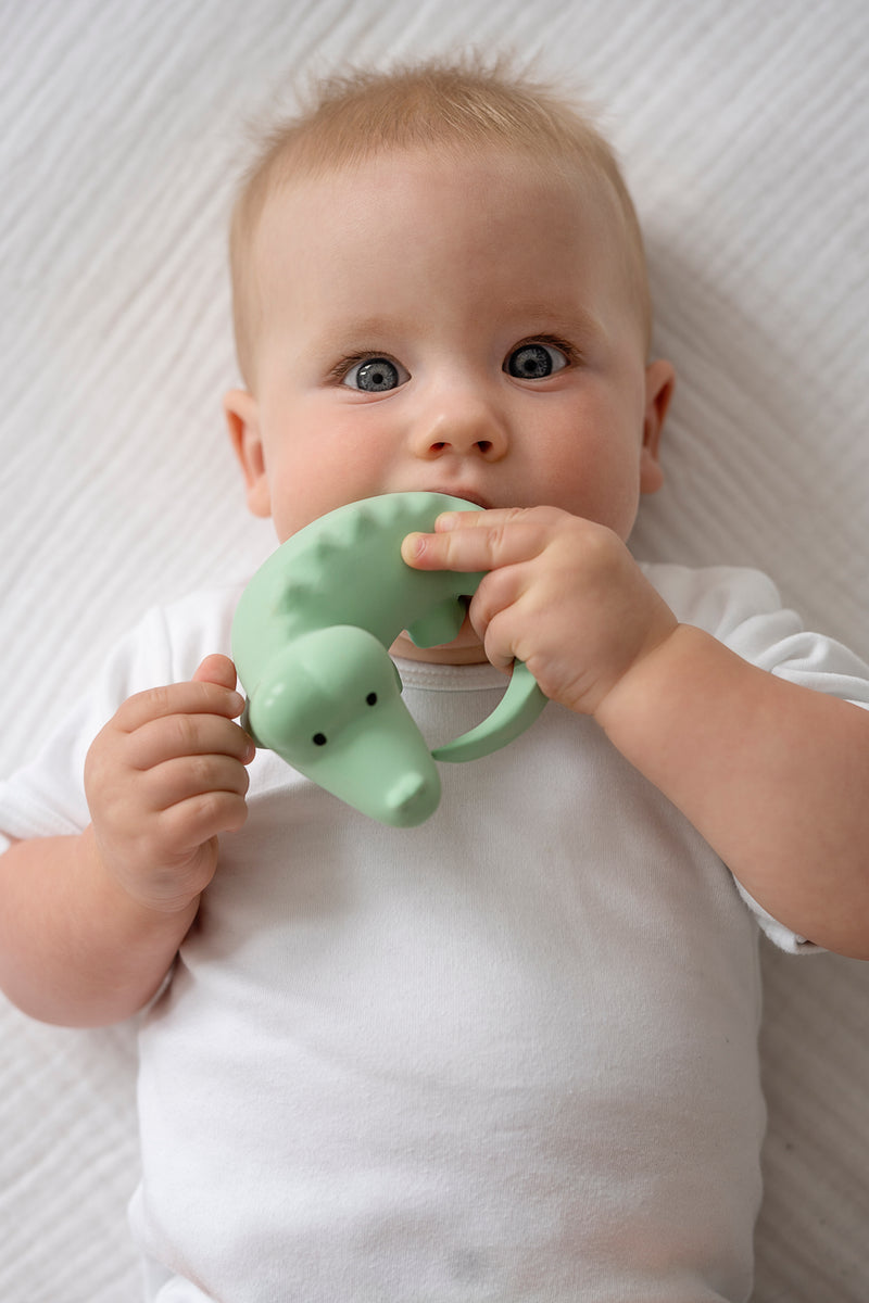 Crocodile Organic Natural Rubber Rattle, Teether & Bath Toy