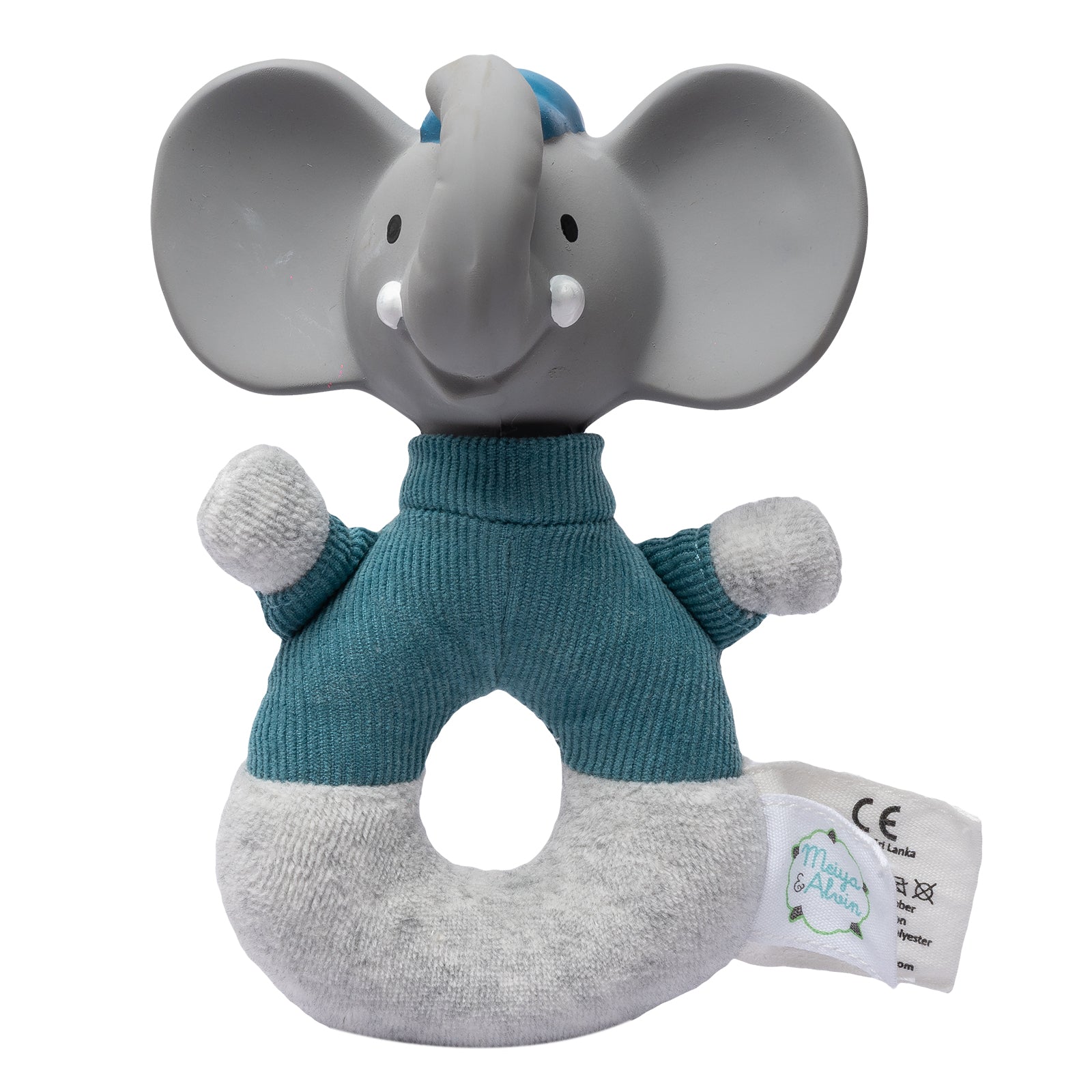 Alvin the Elephant - Soft Rattle with Organic Natural Rubber Head