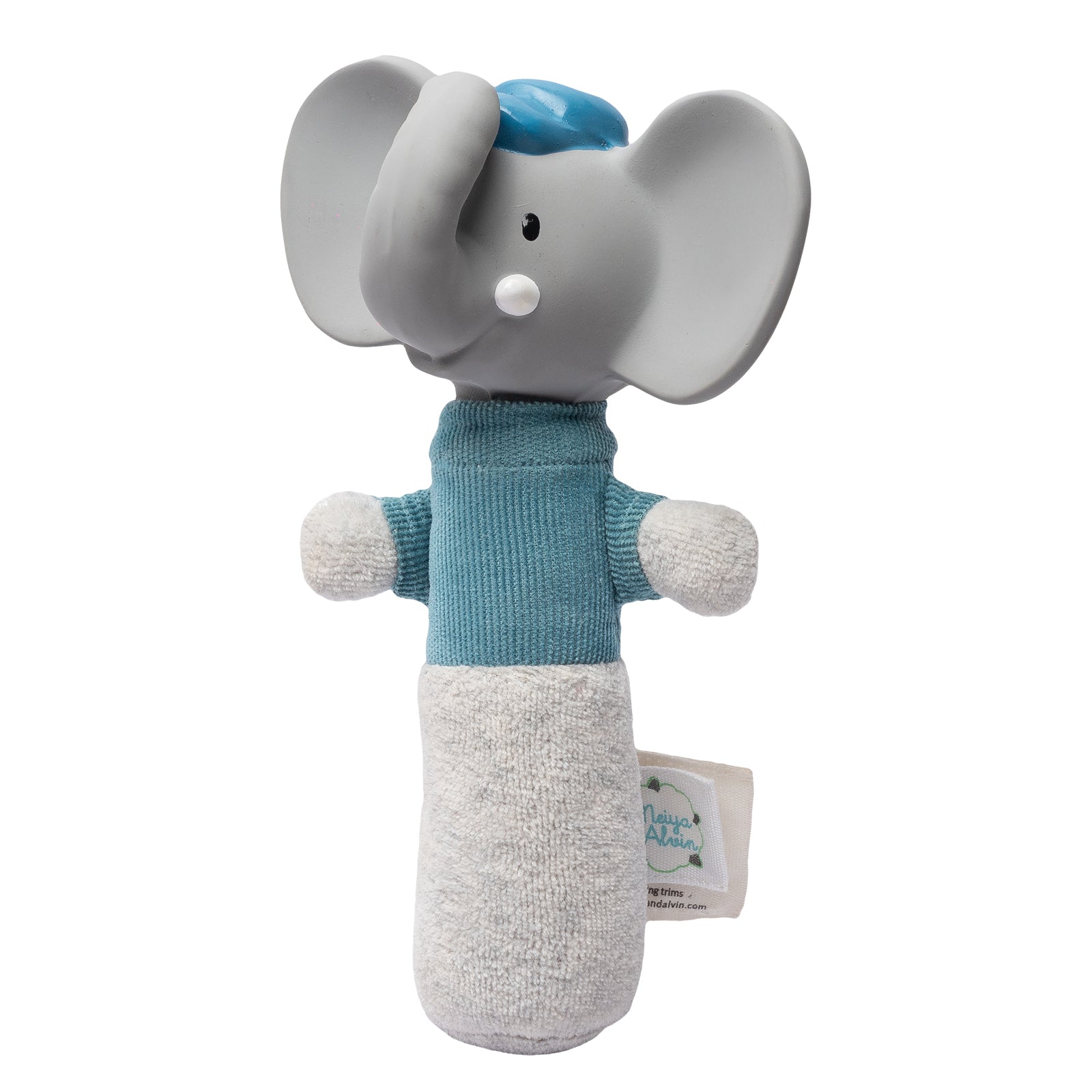 Alvin the Elephant - Soft Squeaker and Teether Toy with Organic Natural Rubber Head