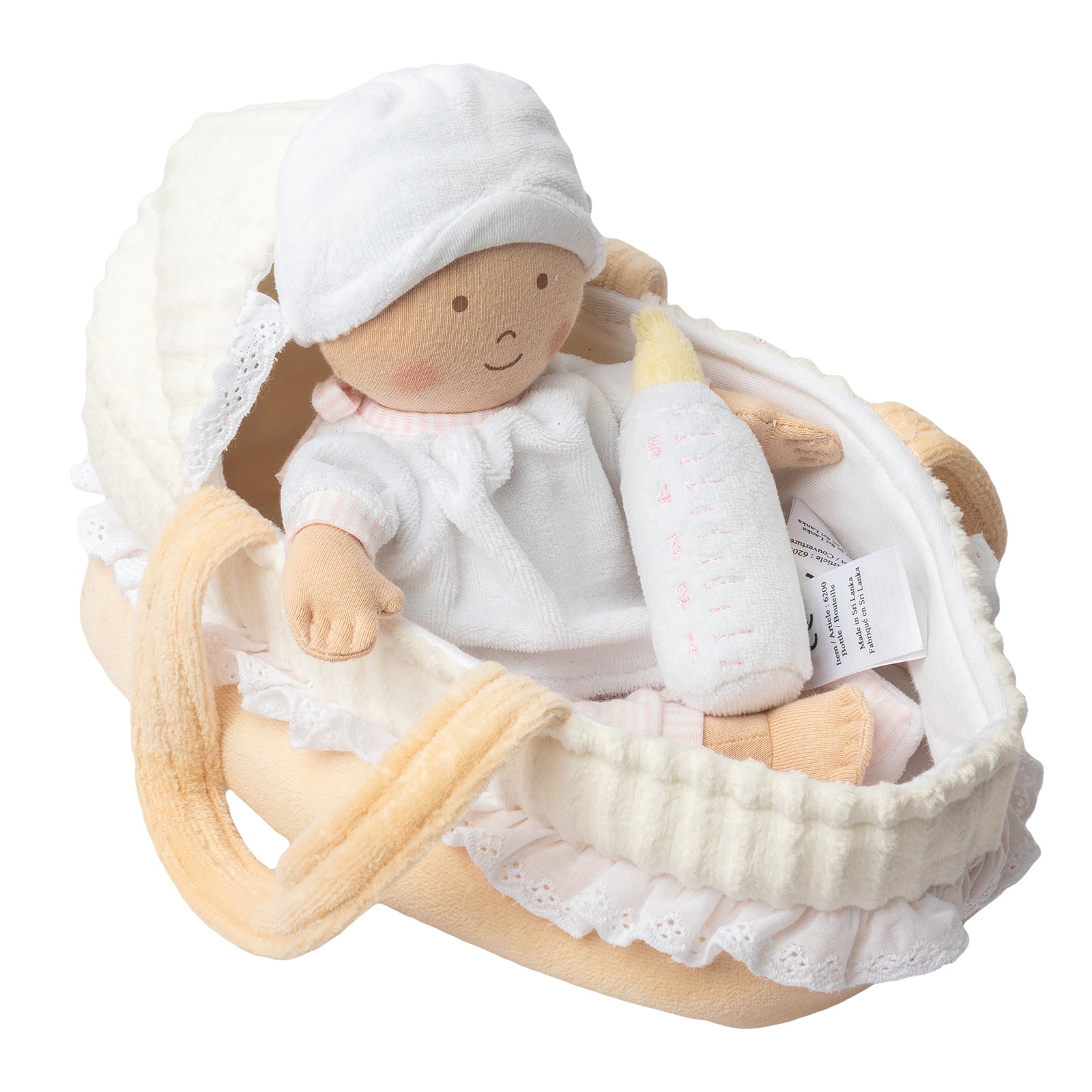 GRACE BABY SOFT DOLL WITH CARRY COT, BOTTLE & BLANKET