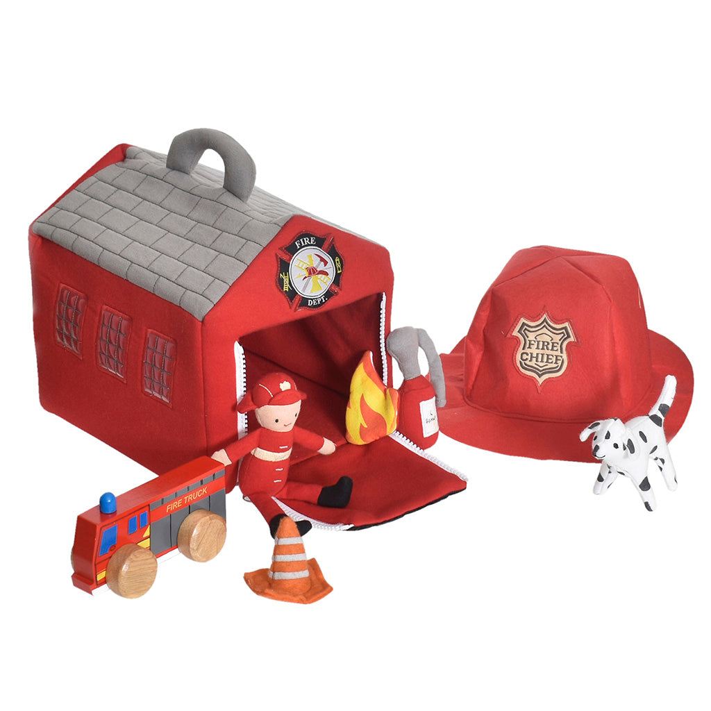 Fire Station Playset with Hat Accessories