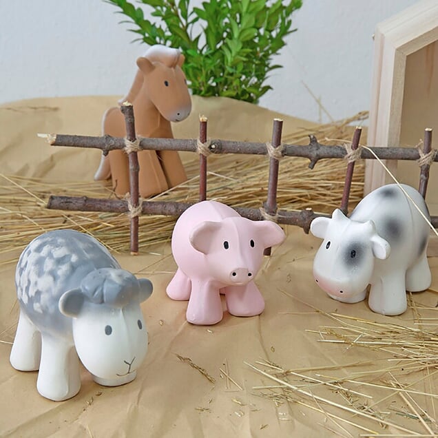 Cow Organic Natural Rubber Rattle, Teether & Bath Toy