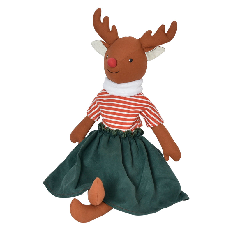 Brown Reindeer in Red Stripe & Green Outfit