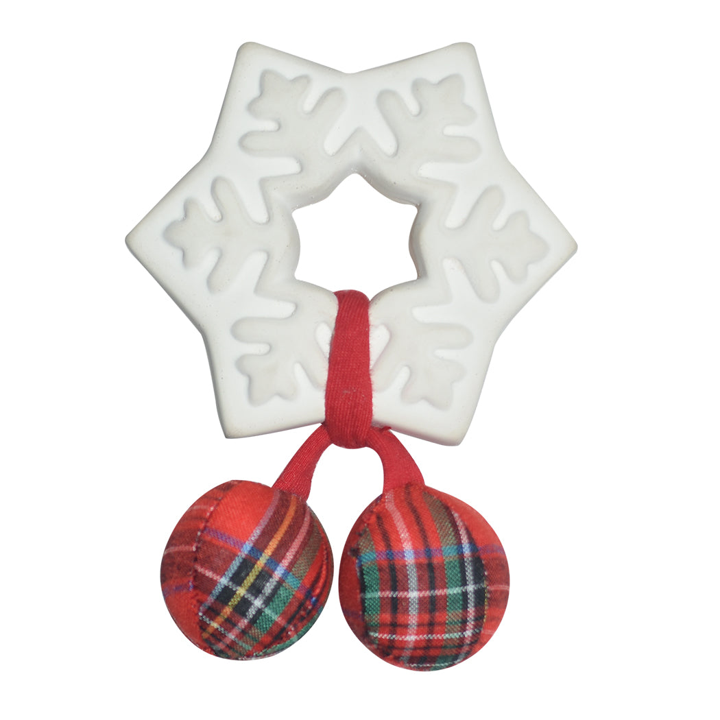 Snowflake Holiday Natural Rubber Teether w/Gingham Rattle Ball – Tikiri ...