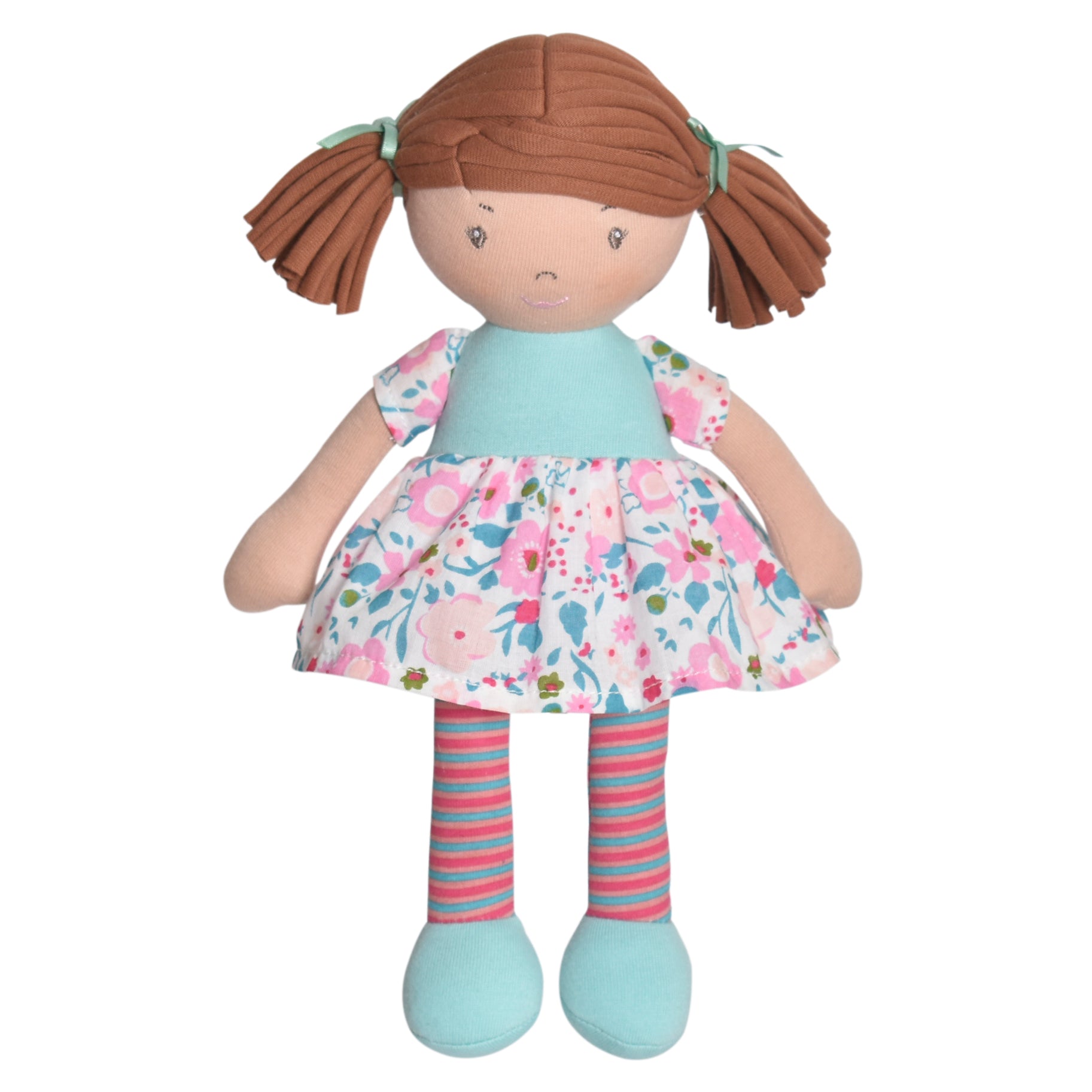 Katy Dark Brown Hair with Pink & Sea Green Dress