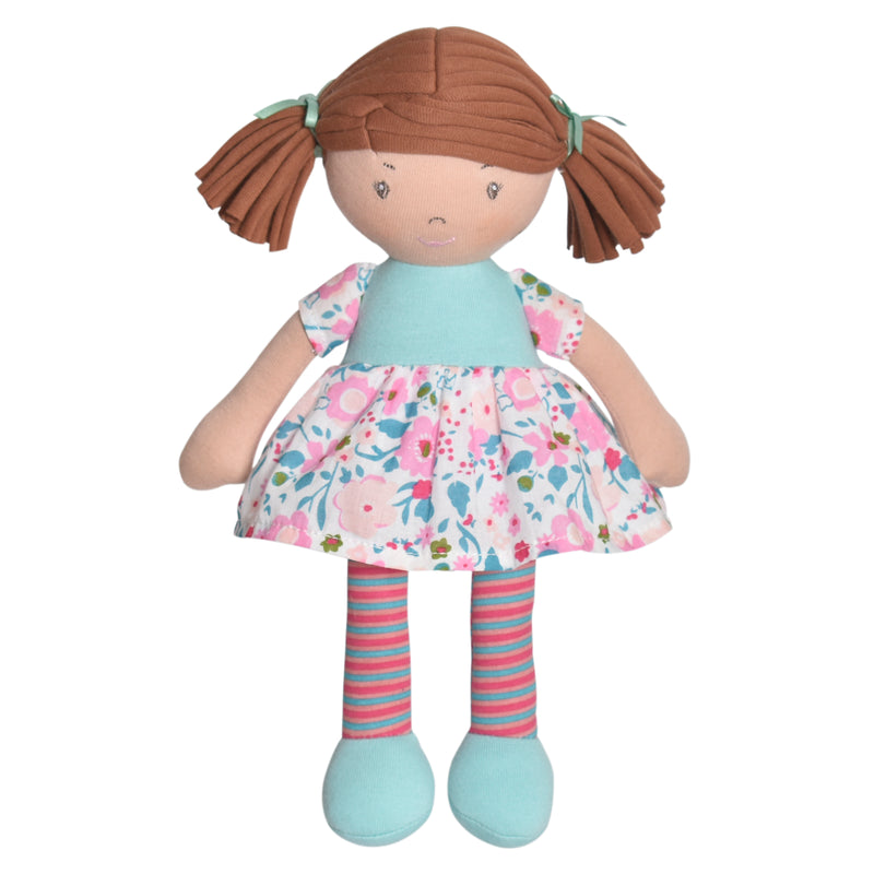 Katy Dark Brown Hair with Pink & Sea Green Dress