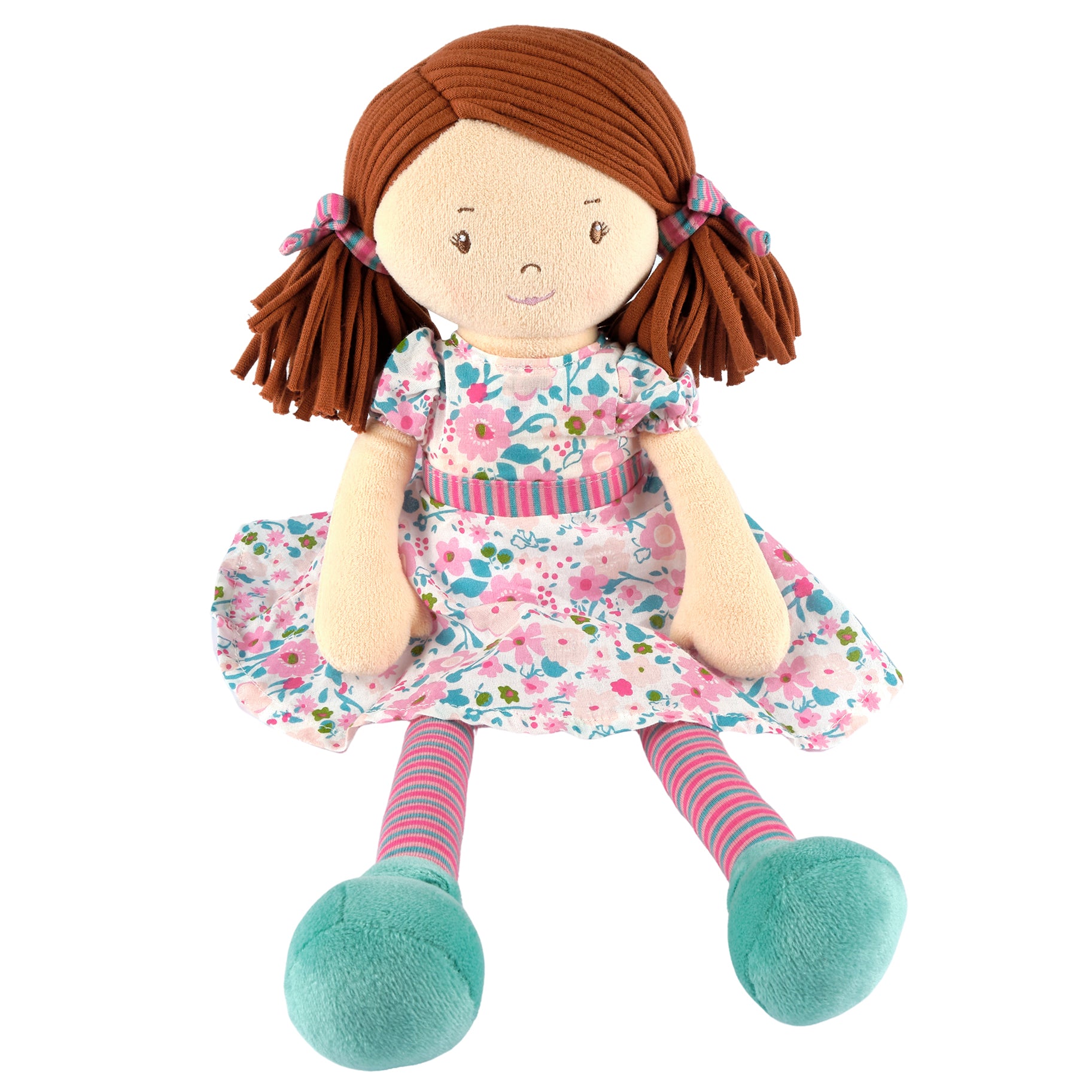 Lil'l Katy Dark Brown Hair with Pink & Sea Green Dress