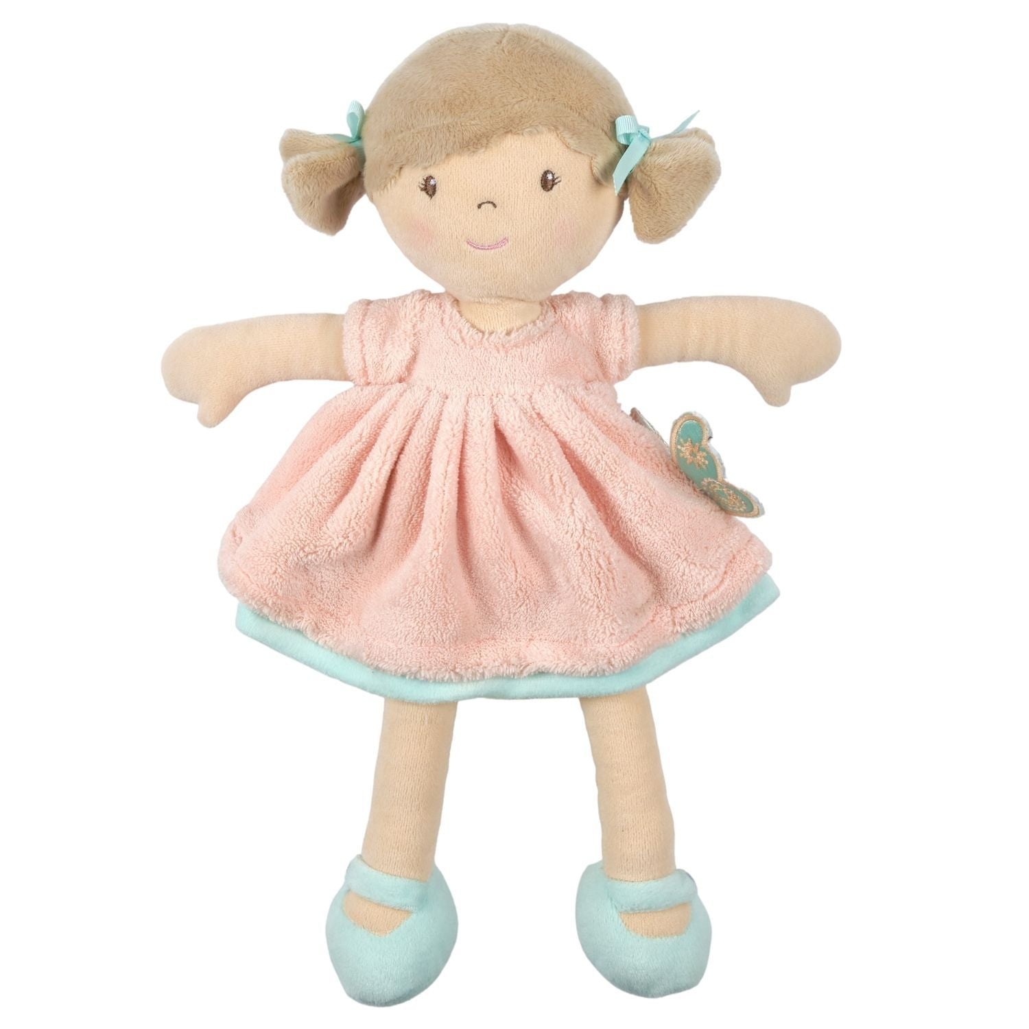 Pia Light Brown Hair in Peach & Blue Dress