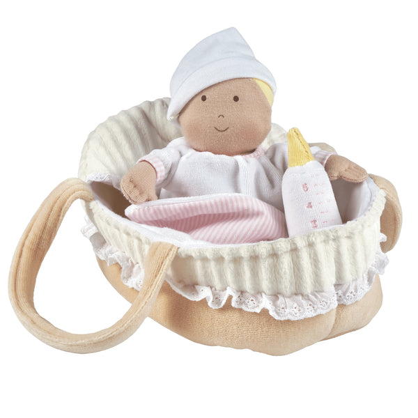 GRACE BABY SOFT DOLL WITH CARRY COT, BOTTLE & BLANKET