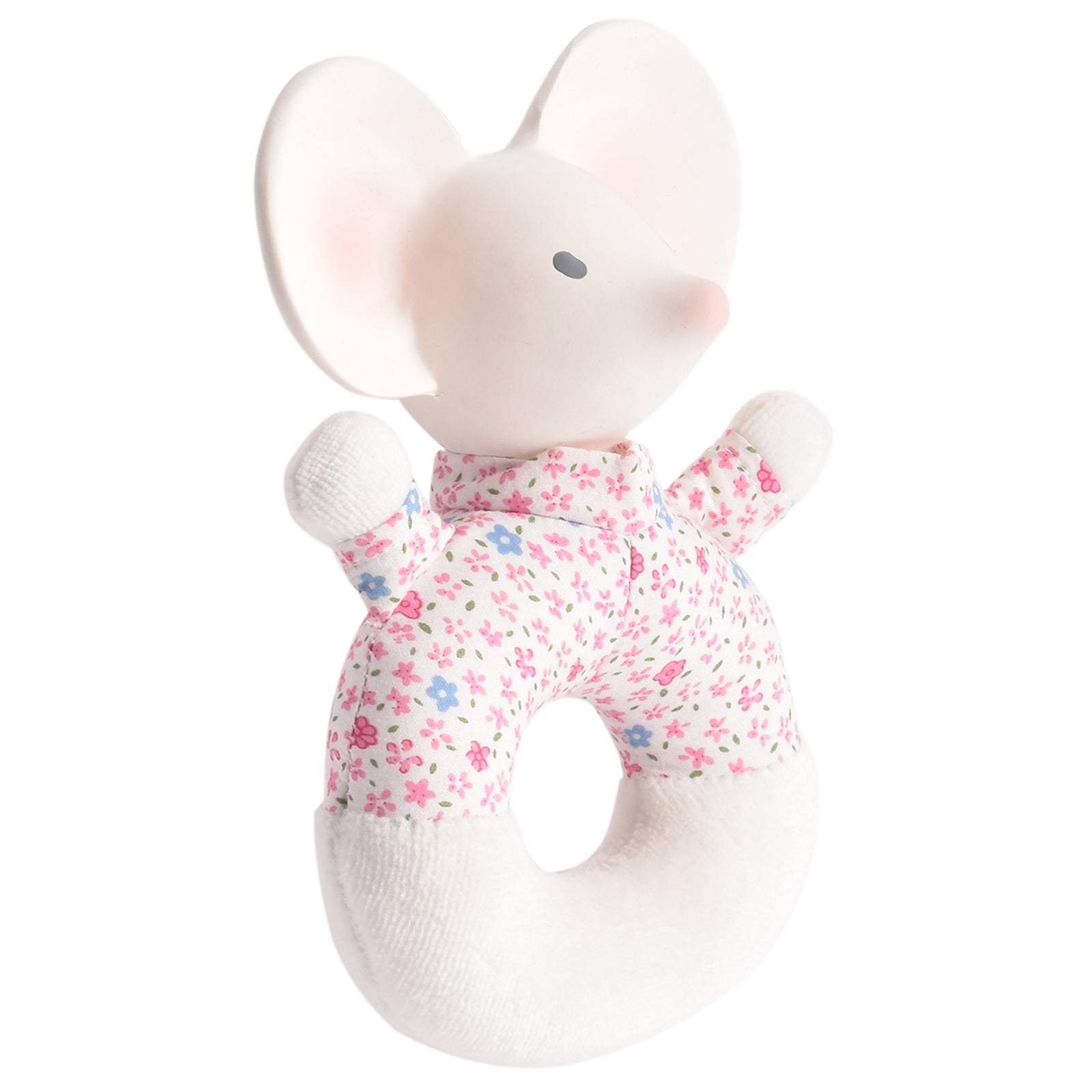 Meiya the Mouse Soft Rattle & Teether with Organic Natural Rubber Head