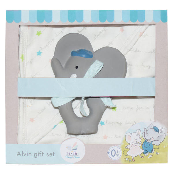 Alvin the Elephant Hooded Towel Gift Set with Rubber Teether