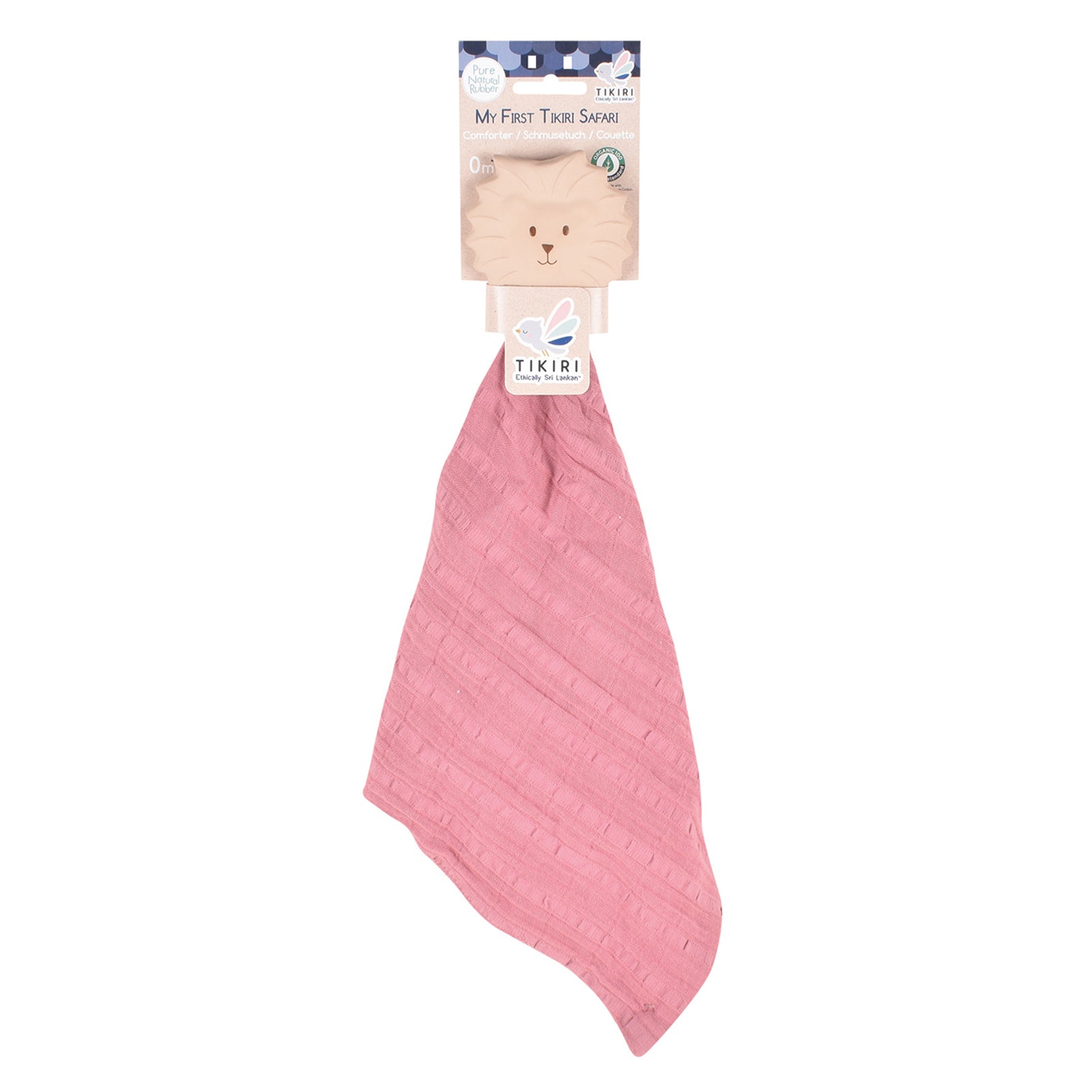 Lion Comforter in Dusty Pink Muslin with Organic Natural Rubber Teether