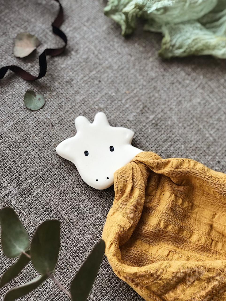 Giraffe Comforter Mustard Yellow with Organic Natural Rubber Teether