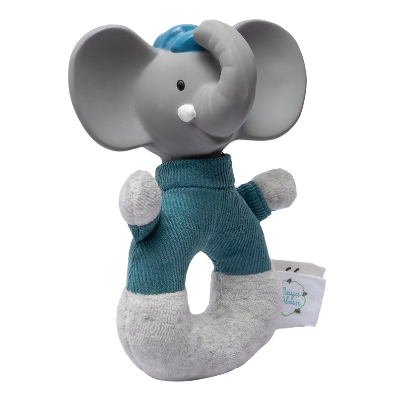 Alvin the Elephant - Soft Rattle with Organic Natural Rubber Head