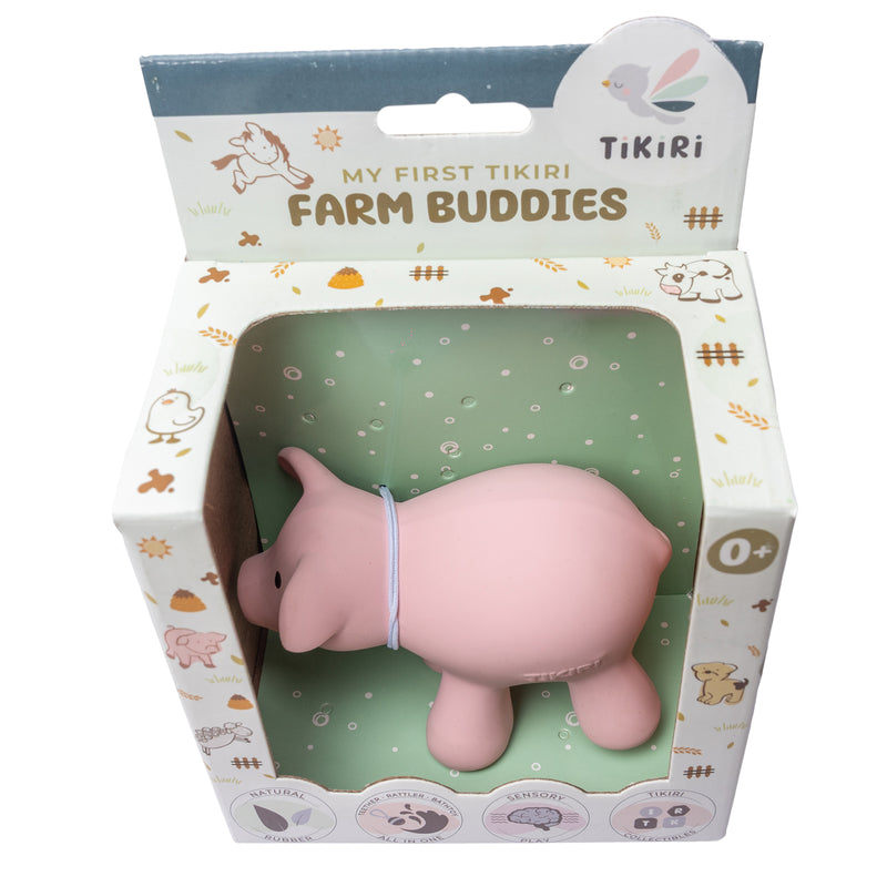 Pig Organic Natural Rubber Rattle. Teether & Bath Toy
