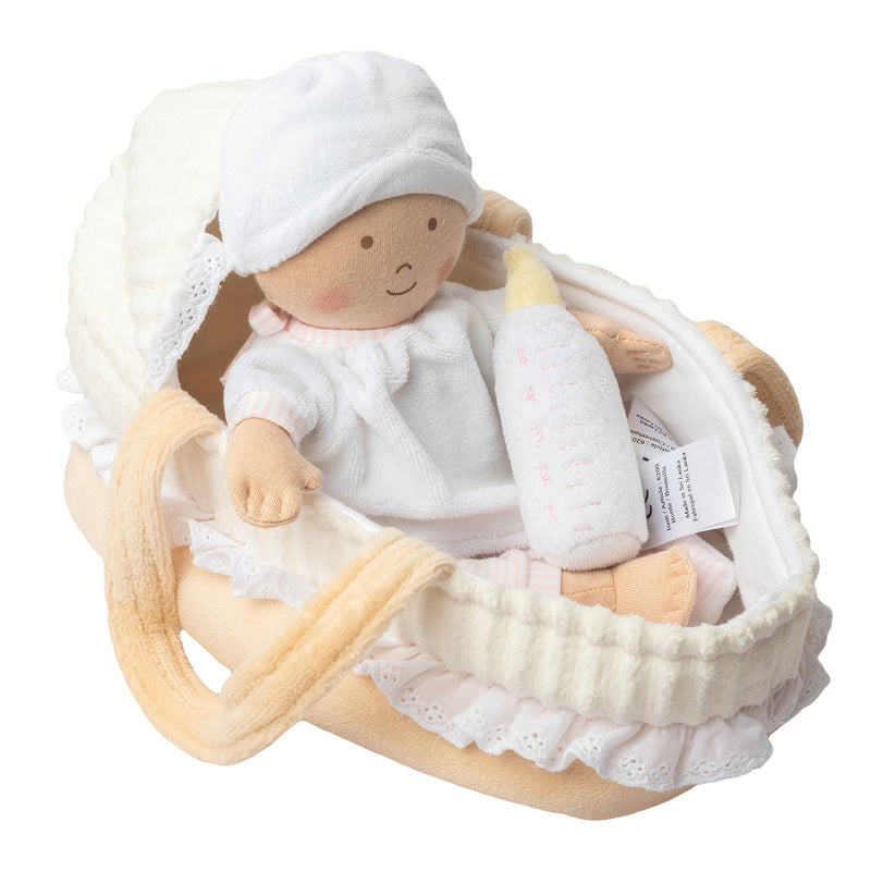GRACE BABY SOFT DOLL WITH CARRY COT, BOTTLE & BLANKET