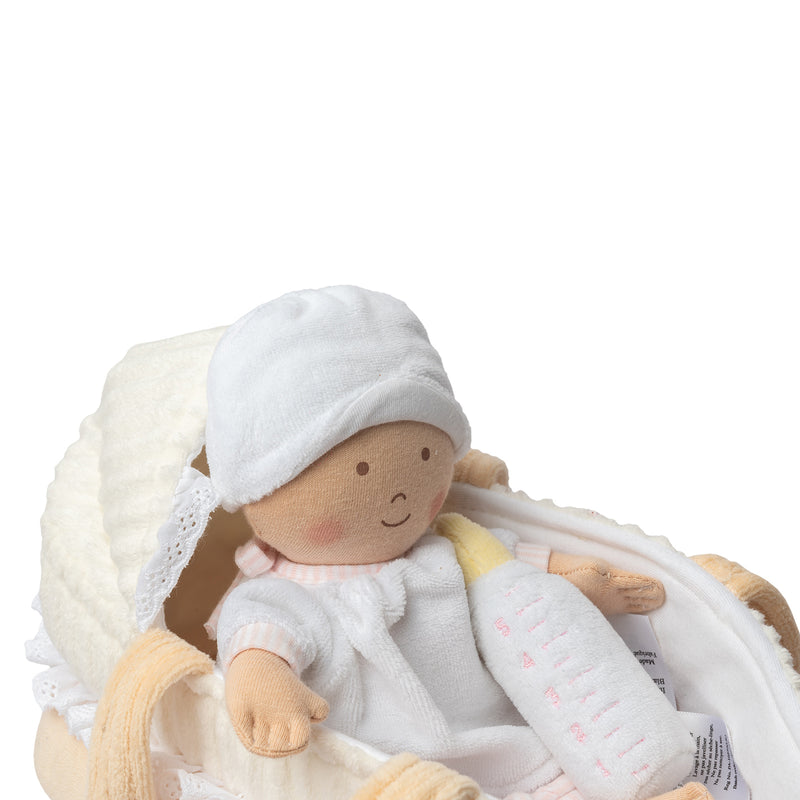 GRACE BABY SOFT DOLL WITH CARRY COT, BOTTLE & BLANKET