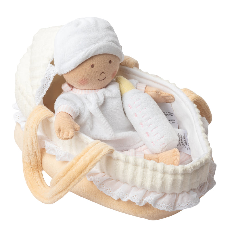 GRACE BABY SOFT DOLL WITH CARRY COT, BOTTLE & BLANKET
