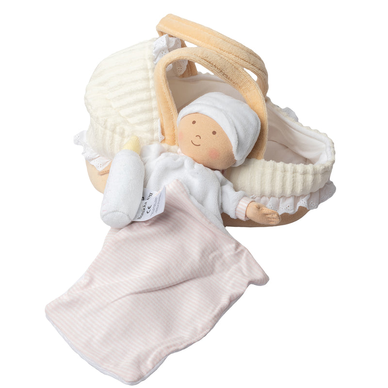 GRACE BABY SOFT DOLL WITH CARRY COT, BOTTLE & BLANKET