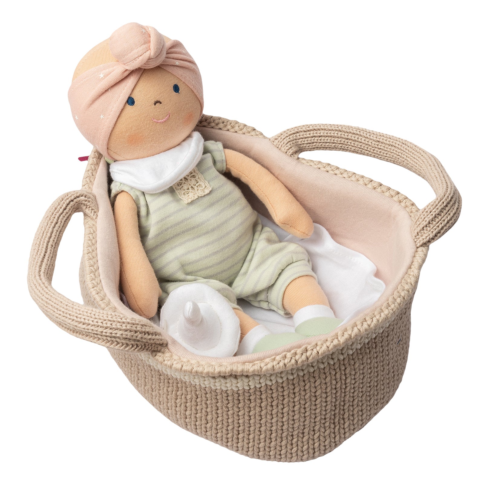 Knitted Carry Cot with Remi Baby Light Skin, Soother & Blanket