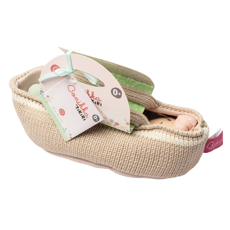 Knitted Carry Cot with Remi Baby Light Skin, Soother & Blanket