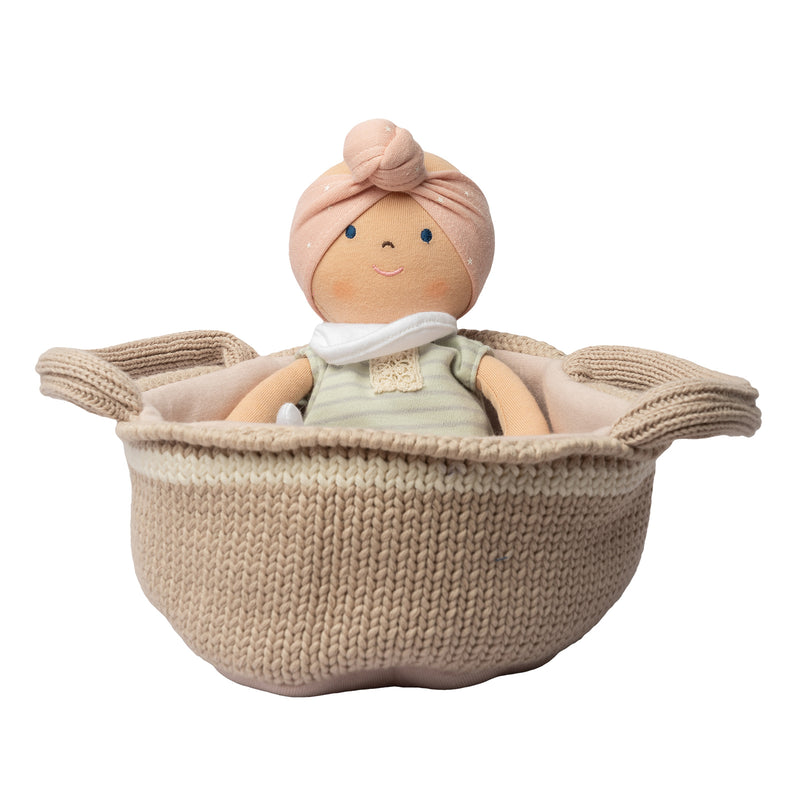 Knitted Carry Cot with Remi Baby Light Skin, Soother & Blanket