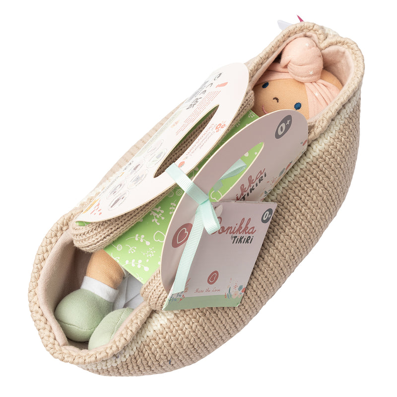 Knitted Carry Cot with Remi Baby Light Skin, Soother & Blanket