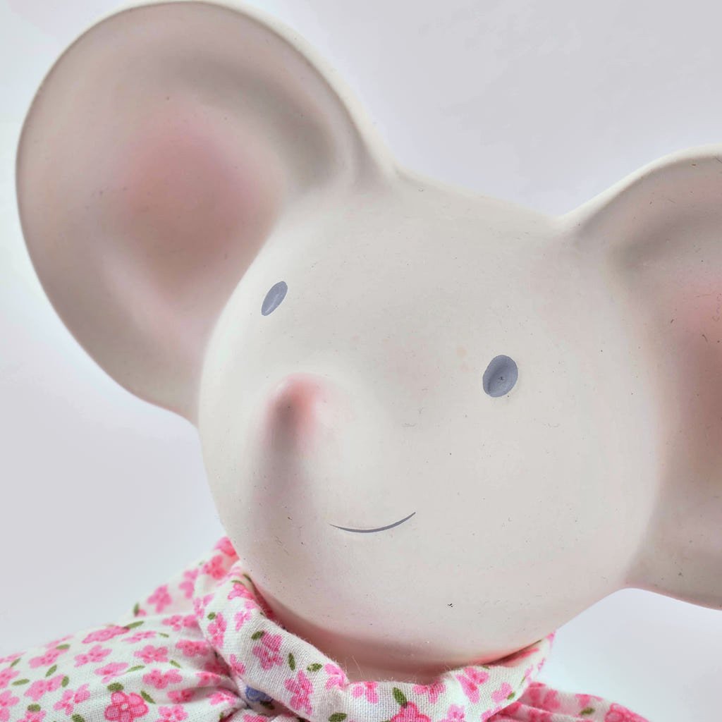 Meiya the Mouse Organic Natural Rubber Head Toy in Pink Dress