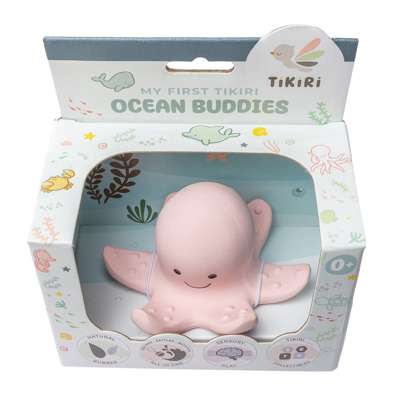 Octopus Organic Natural Rubber Rattle, Teether & Bath Toy