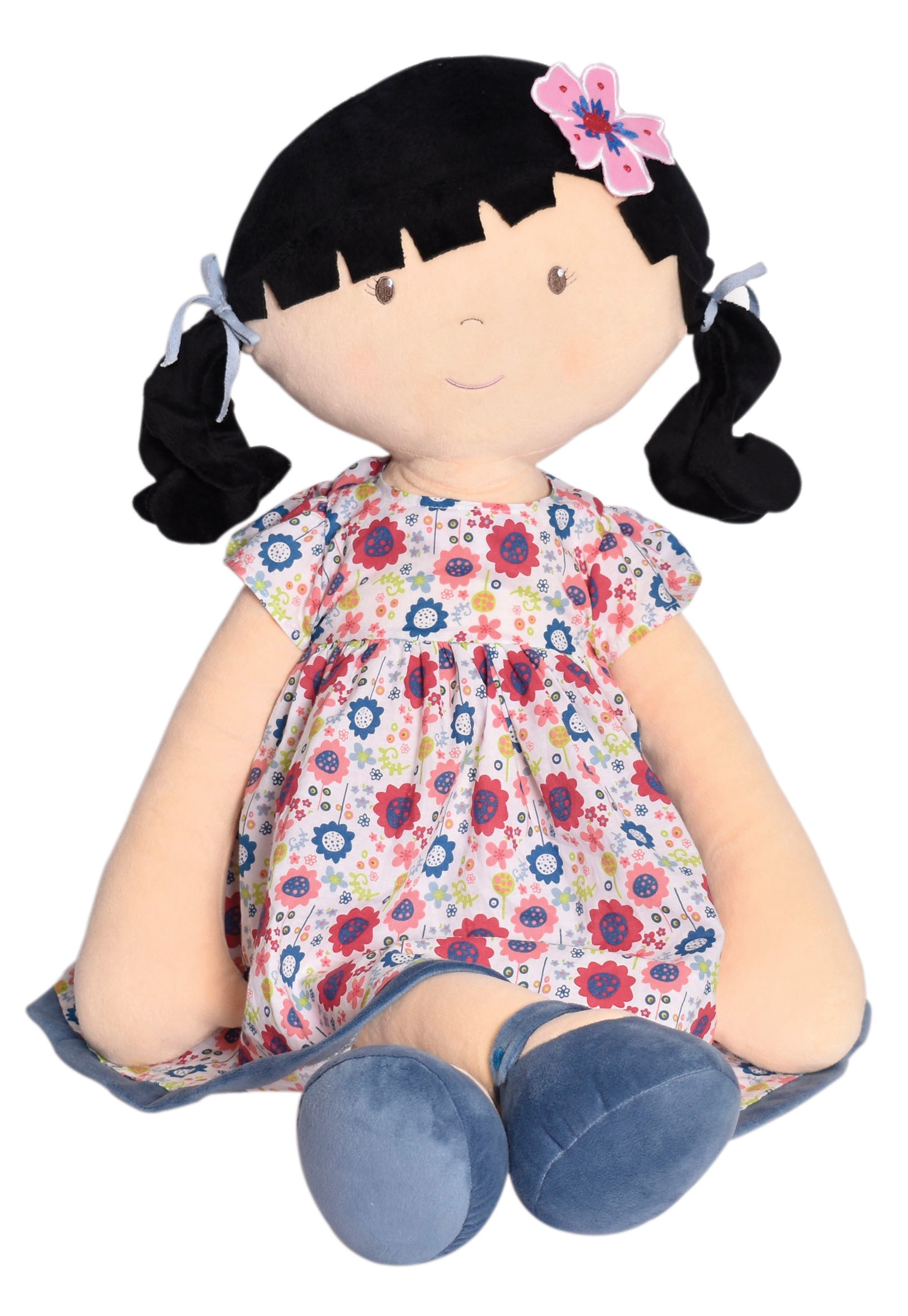 Lilac X-Large Black Hair in Blue Floral Dress