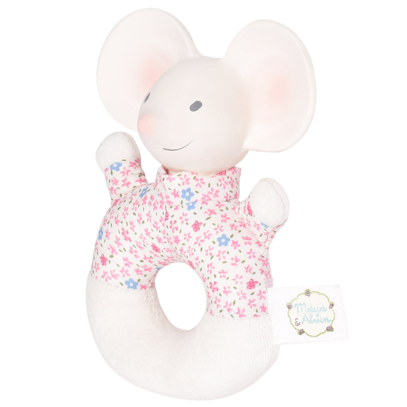 Meiya the Mouse Soft Rattle & Teether with Organic Natural Rubber Head