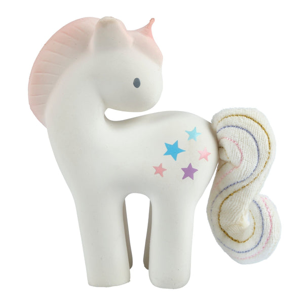 Cotton Candy Unicorn Organic Natural Rubber Rattle with Crinkle Tail